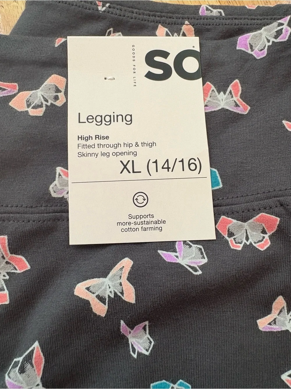 SO Girls' Dark Grey Leggings with Multicolor Butterfly Print